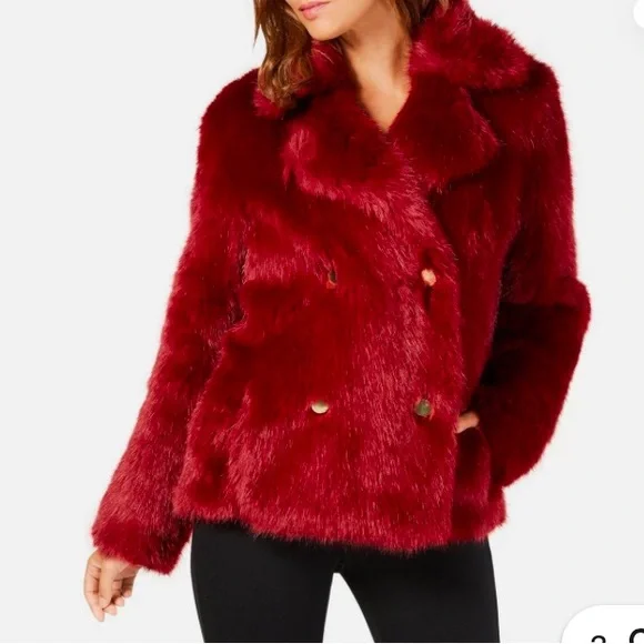Michael Kors Faux Fur Peacoat With Goldtone Buttons